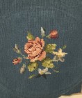 Completed Vtg Needlepoint Tapestry Cover Teal Flower Bouquet  10  X 10 