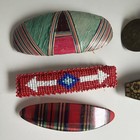 Vintage 90s Hair Clip Lot France Barrette Red Plaid Gold Silver Metal Art Deco