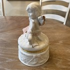 Vintage Porcelain Cupid Cherub Angel Trinket Jewelry Box Gold Trim