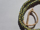 Antique Venetian Striped Pony Beads  Yellow W Turq cobalt- 6-7mm - Strand