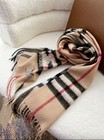 Bby Classic Beige Checkered Cashmere Scarf With Embroidered Logo