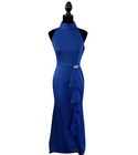 Eliza J High Neck Maxi Dress Womens Sz 8 Cobalt Blue Rhinestone Embellished New