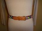 Vtg Brown Leather Hand Made Seed Beaded Native American Belt Metal Buckle Size M