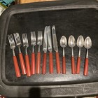 Vintage Red Bakelite Flatware Set 12 Pieces 