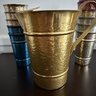Vintage Mid Century Modern Hammered Aluminum Beverage Pitcher And Tumbler Set