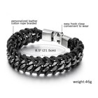 Black Braided Leather Silver Stainless Steel Cuban Chain Men s Bracelet Bangle