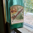 1870s Pretty Green Square Pickle Bottle W labels Puritan Brand Boston Packing Co