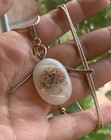 Vtg Art Nouveau Sterling Silver Moonstone Flower Glass Art Necklace Signed     