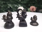 Lot  3  Antique Burmese Bronze Opium Weights Chinthe Mythical Lions 18c-19c