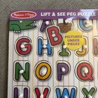 Melissa  doug Alphabet Abc Wooden Peg Puzzle Lift   See Inside New