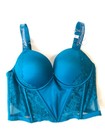 Victoria Secret Shine Strap Logo Rhinestone Push-up Corset Bra Evening Tide Blue