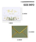 100 Pk Luxurious Gold Thank You Cards With Envelopes Bulk Sage Green - 5x3 5    