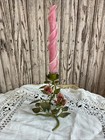 Vintage Mid Century Italian Tole Candleholder Pink Roses 1950s-1960s  12