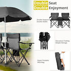 Folding Camping Outdoor Picnic Double Chair With Umbrella Table Cooler Beach New