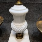 Vintage Brass Balance Scale Milk Glass Hobnail Marble Base Scales Of Justice 16   
