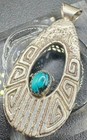 Hm Sterling Silver Turquoise Southwestern Openwork Pendant Native Style 5 0g