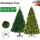 4ft 5ft 6ft 7ft Artificial Green Christmas Tree With Lights Warm White 80led Us