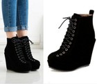 Womens Wedge Heel Chelsea Chunky Lace Up Platform Ladies Ankle Boots Shoes 34-43
