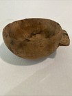 Antique Primitive Turned Wood Bowl Lug Handle 8    Vintage Treenware Dough Butter