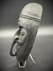 Vintage Hand-carved Wood Wall Mask Black Finish Long Nose Tribal Folk Art Decor