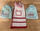 Lot Of 3 Vintage Half Aprons Cotton Gingham Crocheted Embroidered Handmade