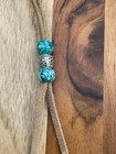 Western Beaded Bolo Tie W  Brown Leather Cord  Silver Tone   Green Tips