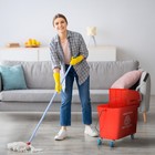 Compact Mop Bucket With Wringer On Wheels 21 Quart Red