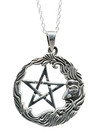 Pentacle Moon Pendant Necklace 925 Sterling Silver Pagan Wicca Jewellery   Boxed