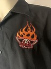 Aerosmith Button Front Shirt Sz L Giant Tag Embroidered Flames Raised
