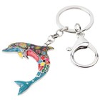 Weveni Enamel Alloy Dolphin Keychain Ocean Fish Keyring For Women Bag Car Wal   