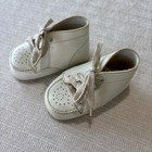 Vintage White Leather Baby Walking Shoes High Top Perforated Lace Up Soft Sole