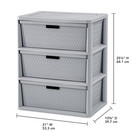 Wide 3 Drawer Tower  Plastic Storage Organizer With Removable Decorative Bins  E