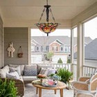 3-light Tiffany Geometric Chandelier Semi Flush Mount Stained Glass Pendant Lamp