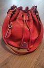 Fossil Long Live Vintage Sign Maddox Pink Coral Leather Bucket Drawstring Bag 