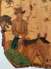 Vintage Original    cowboy Larry    Hand-carved Leather Woodburned Western Art 21x13
