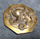 Large Antique Metal Picture Octagon 8 Sided Button Lady Warrior