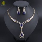 Zircon Water Drop Crystal Necklace Earrings Wedding Bridal Party Jewelry Sets 