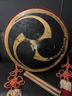 Vintage Taiko Wa-daiko Flat Drum Japan Musical Instrument   22 8  h7 1in W  Stick
