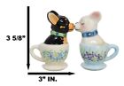 Ceramic Teacup Black White Chihuahua Dogs Kissing Salt And Pepper Shakers Set