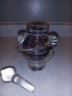 Vintage Purple Cased Clear Art Glass Perfume Bottle Dauber Spiral Accent Signed