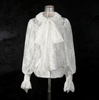 Solid Spliced Lace Shirt O Neck Long Sleeve Patchwork Lace Up Casual Women Shirt