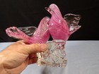 Murano Glass Pink   White Striped Lovebirds Figurine