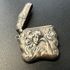 Antique Sterling Silver   925  Repousse Art Nouveau Vesta stamp Match Case