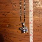 Vintage Silver Tone Elephant Pendant Necklace Pink Green Gemstones 18    Chain