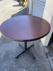 Restaurant Brown Laminate Table W  Bumper Edge 32    Dia  30    Tall W  Metal Stand