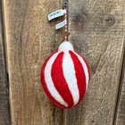 Pottery Barn Red   White Twist Stripe Felt Wool Sphere Ornament Set 6 Christmas