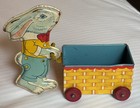 Vintage Tin Toy Litho J Chein Peter Rabbit Easter Bunny Pushing Cart Wagon