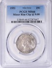 Ms-66 Error  1952 Washington Quarter Minor Rim Clip 9 00 Pcgs Rippere Collection