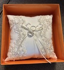 Ring Bearer Pillow White 7   X 7   Wedding Ring Pillow Holder  Lace Pearls Bow