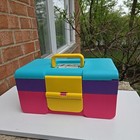 Vintage Colorblock Pink Purple Make Up Box Cosmetic Organizer Read